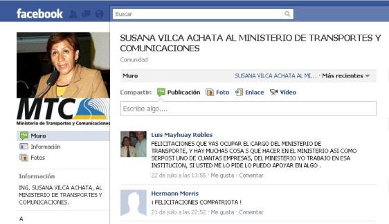 ministra del mtc_vilca