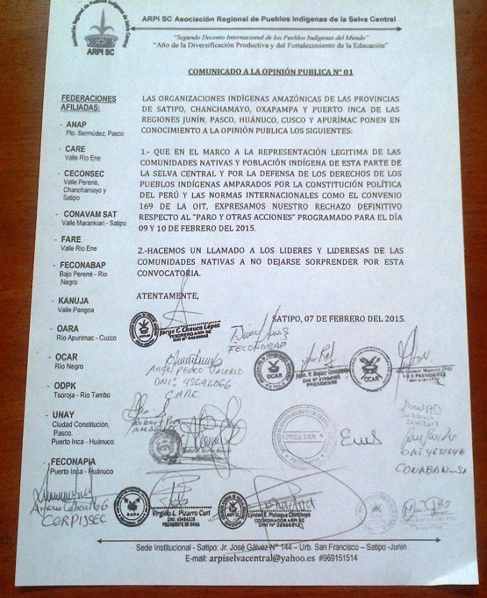 Pronunciamiento de indígenas contra el paro1