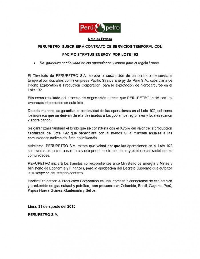 PerúPetro-PacificStratusEnergy