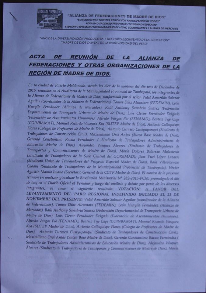 Acta de gremios que levnatan el paro 1