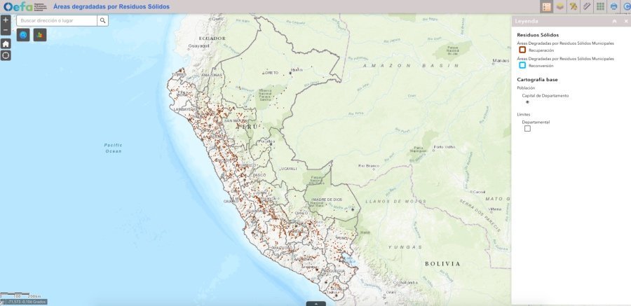 Mapa de áreas degradadas por residuos sólidos. Foto: Oefa
